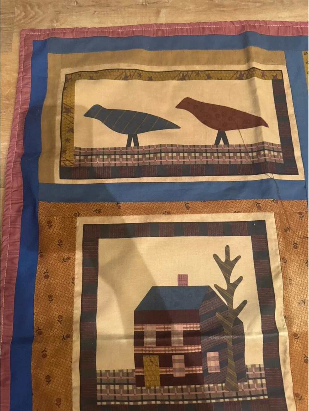 Handmade Folk Art Applique Quilt Wall Hanging Birds Pineapple House 28x35 2020